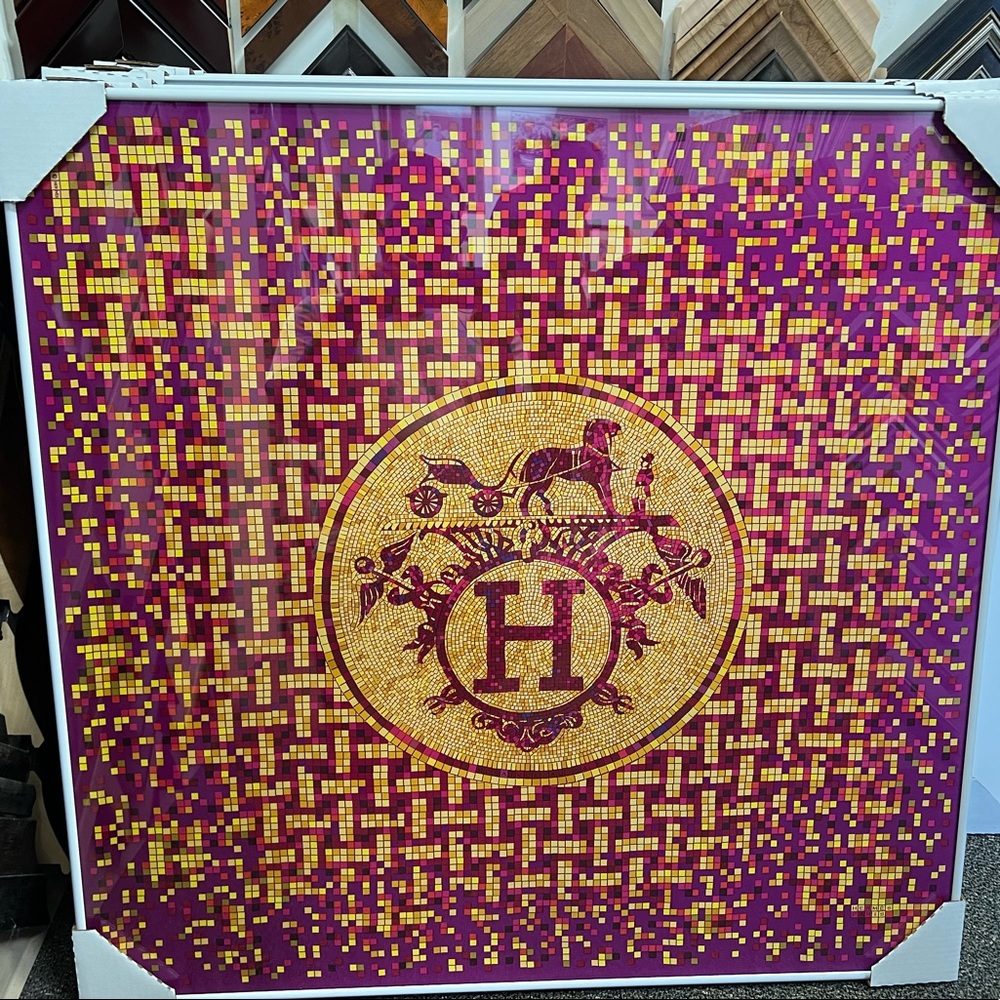 Hermes Mosaique Au 24 Faubourg 90 cm Scarf / Professionally Framed